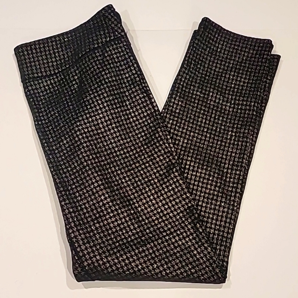 Rachel Zoe Gold Metallic Houndstooth Leggings Black 10